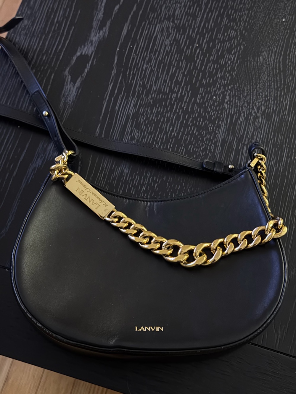 Lanvin Small bag + dustbag. Black leather. Gold hardware. Preloved.